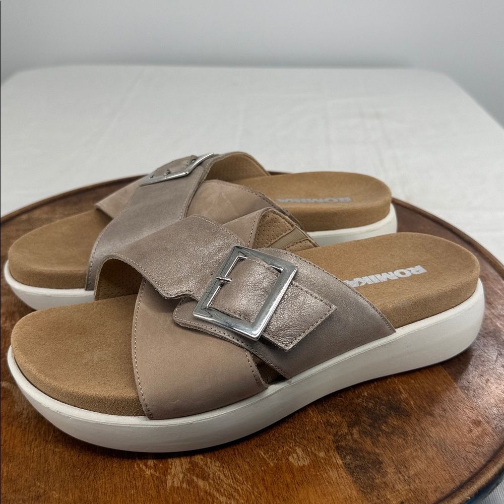 Romika Sandals Wm 40 (9-9.5) Criss Cross Slide Josef Seibel Buckle